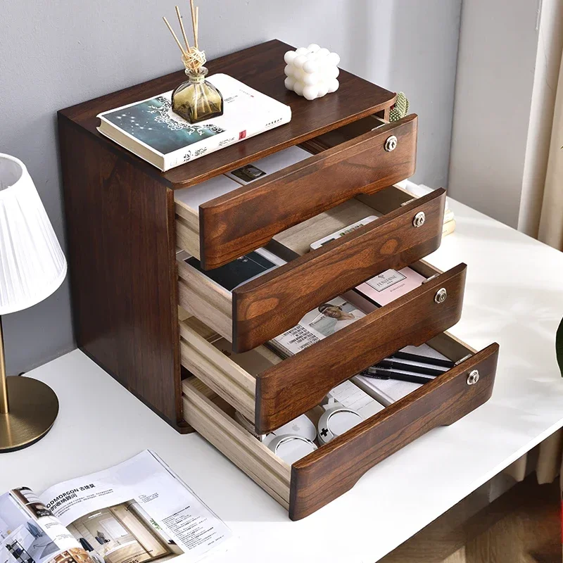 Solid Wood Desktop Storage Box with Lock Drawer-type Multi-layer Table Storage Cabinet Office Sundries File Storage Drawer