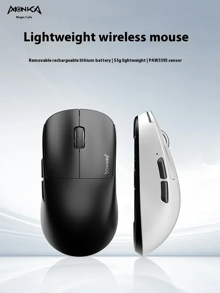 Imagem -03 - Mode Mouse sem Fio Leve Paw3395 Sensor Bateria Desmontável Gaming Mice Acessórios Ergonômicos para pc Monka3