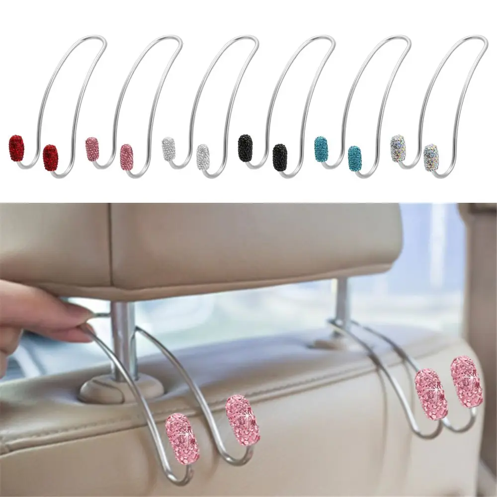 2 Pack Seat Back Organizers Bling Diamond Universal Car Headrest  Bag Hangers Strong Durable Auto Backseat Storage Hooks