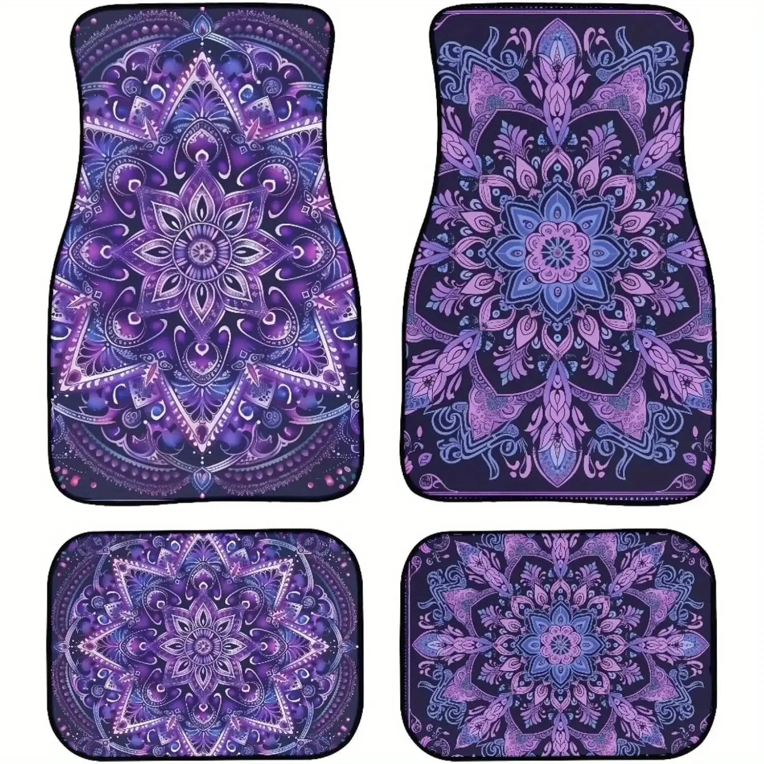 Bohemian Style Mandala Print Car Carpet Set(4pcs)- For Front& Rear, Universal Fit