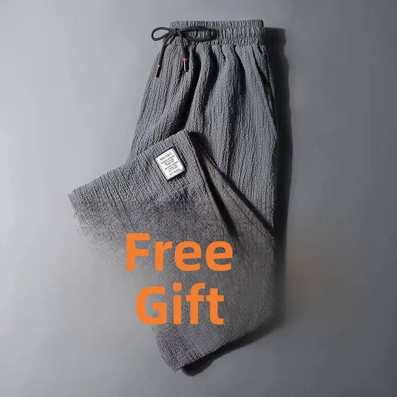 

Мужские летние повседневные брюки из ледяного шелка, свободные брюки весны и осени, модные мужские длинные брюки из хлопка и льна большого размера