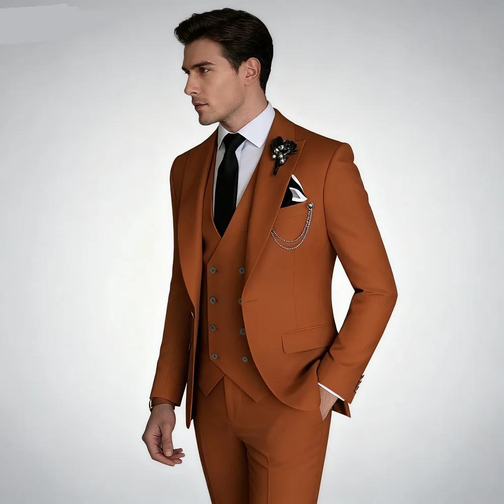 

Men's 3 Piece Slim Fit Wedding Tuxedo Suits Peak Lapel Formal Party Groomsmen Suit Set with Blazer Vest Pants