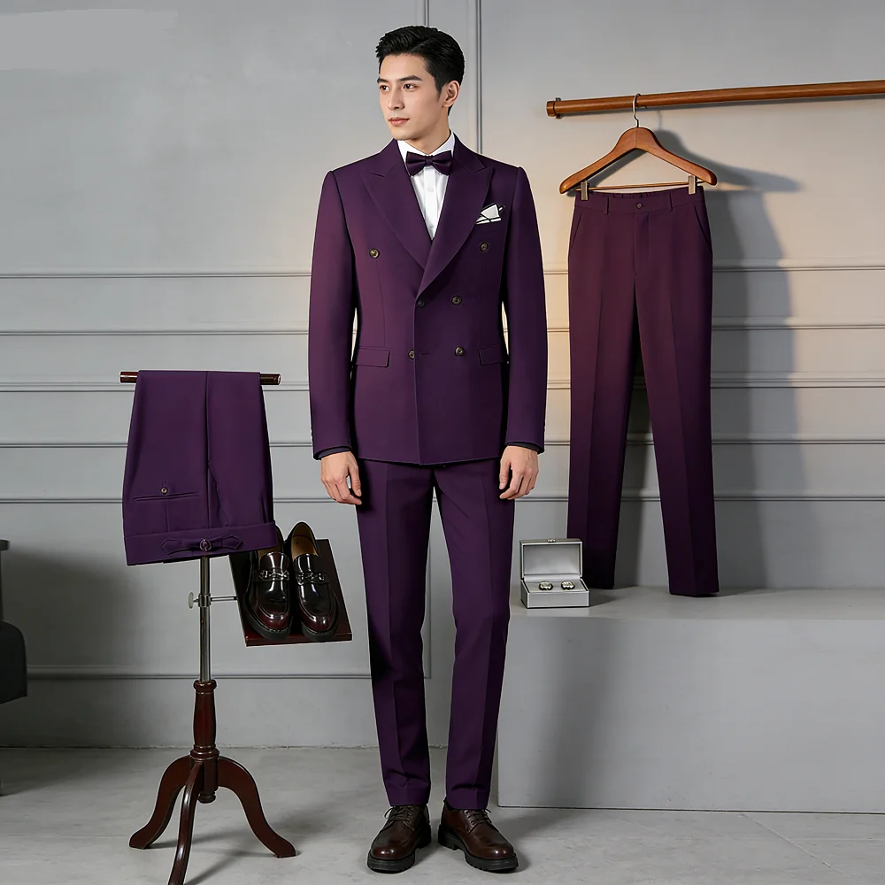 

Customizable Men's White Terno Three-Piece Suit with Cream Lapel Jacket Pants Vest Set with Chest Buckle Adjustment