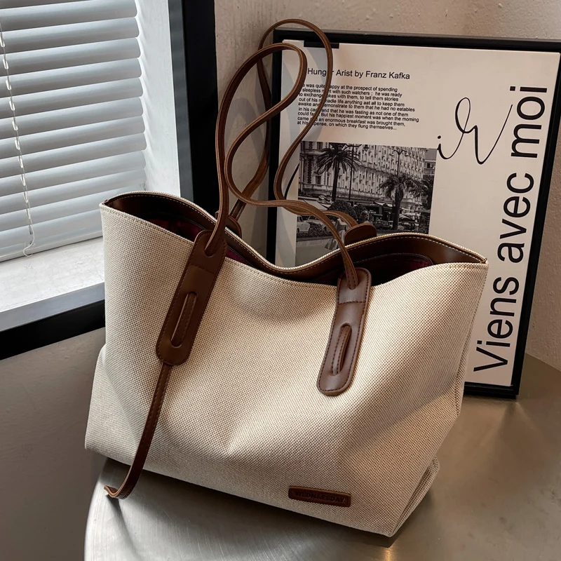 

Повседневная большая холщовая сумка Capaci, женская новинка 2024 года, универсальная большая сумка для путешествий, классная сумка на одно плечо, простая большая сумка