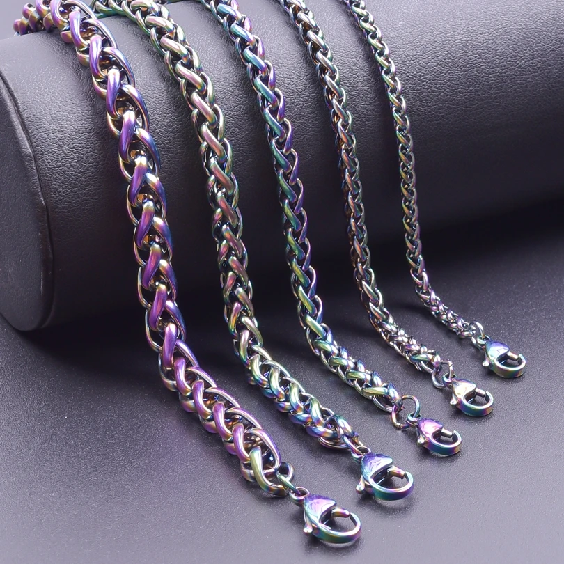 1pcs Thickness 6mm Stainless Steel Rainbow Color Necklace Bracelet For Handicrafts Making Material Jewelry Accessories and Parts