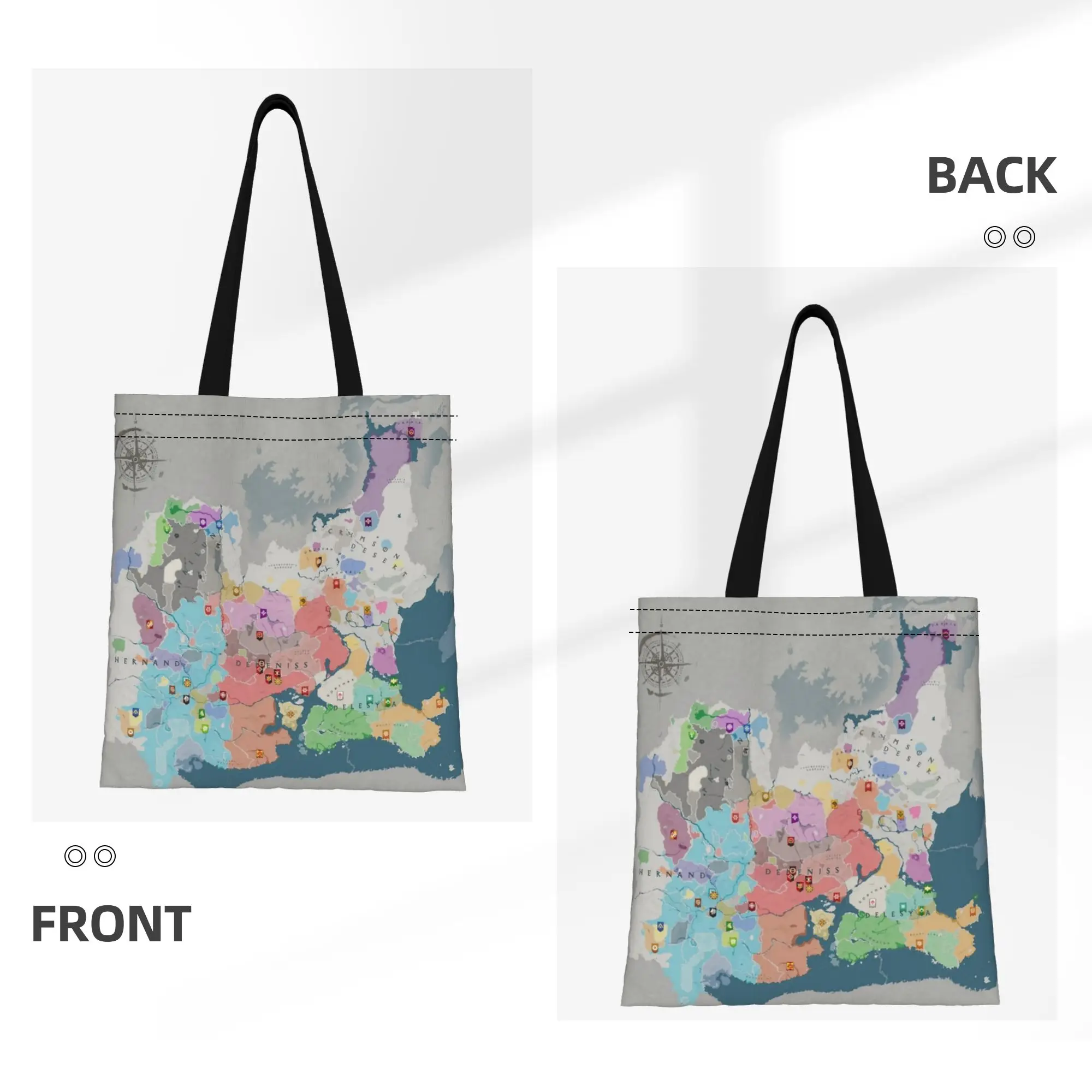 1PC Large Capacity Continent Map Red Desert Action RPG Canvas Tote Bag Foldable Chic Pattern No Closed Design
