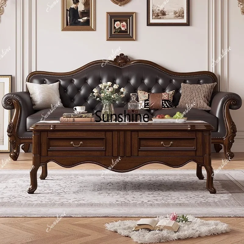 

Coffee table American retro country old money rectangular tea table locker living room household fruit plate table solid wood te