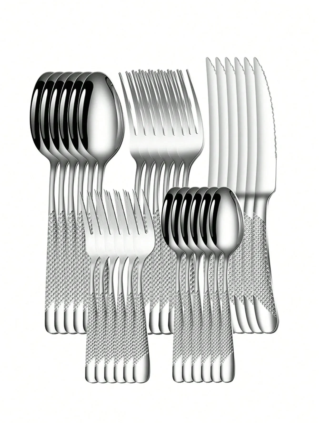 

6pc/30pc Stainless steel silver high-end star diamond tableware set knife, fork and spoon dessert fork and spoon