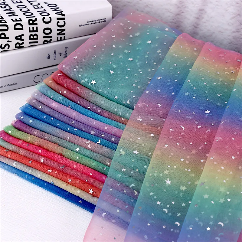 Gradient Star Sequin Tulle Fabric Starry Sky Mesh for Princess Dress Photo Backdrop Curtain Mantle DIY Sewing Material By Meter