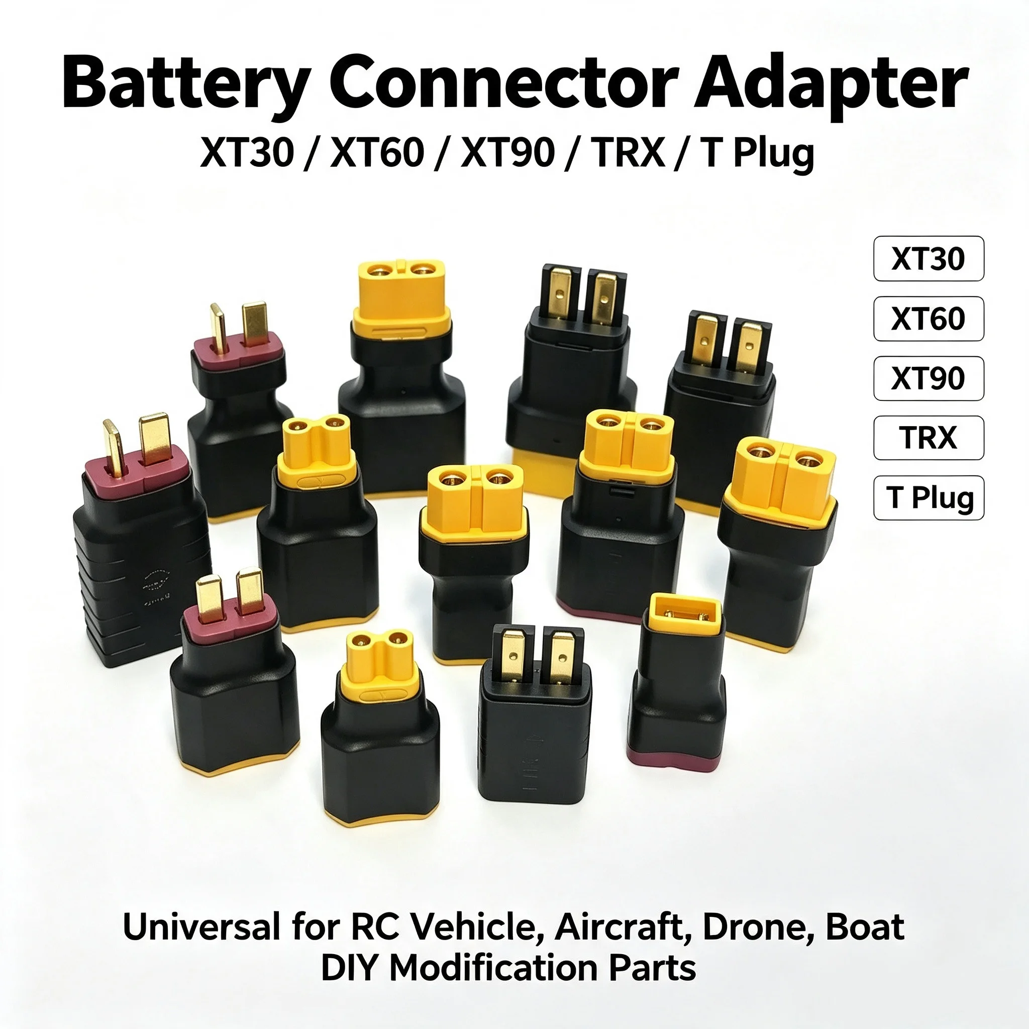 Hot Selling XT30 XT60 XT90 TRX T Plug Battery Connector Adapter RC Vehicle Aircraft Drone Boat Universal DIY Modification Parts
