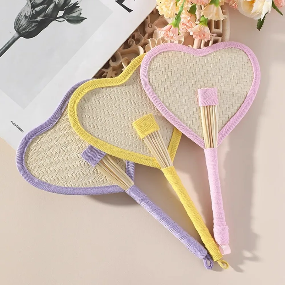 Summer Weaving Hand Fan Portable Hand Fan Handmade Raffia Palm Leaf Fan with Colorful Edging Summer Handheld Woven Cooling Fans
