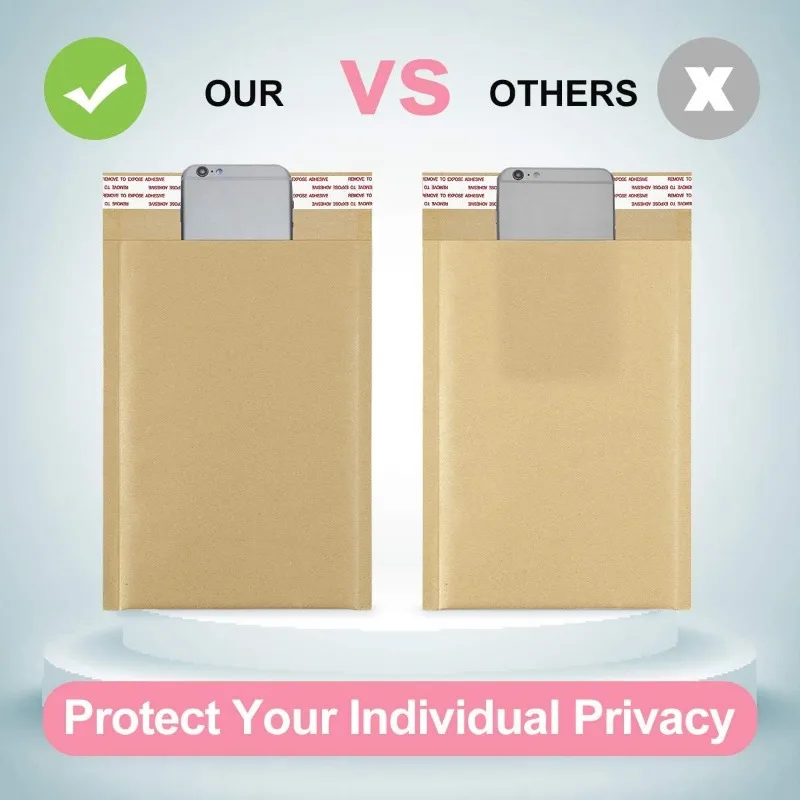 Brown Kraft Paper Bubble Mailers, Almofada Acolchoada Envelopes, Sacos de envio com Casca e Selo para Correio, Natural, 100 Pcs