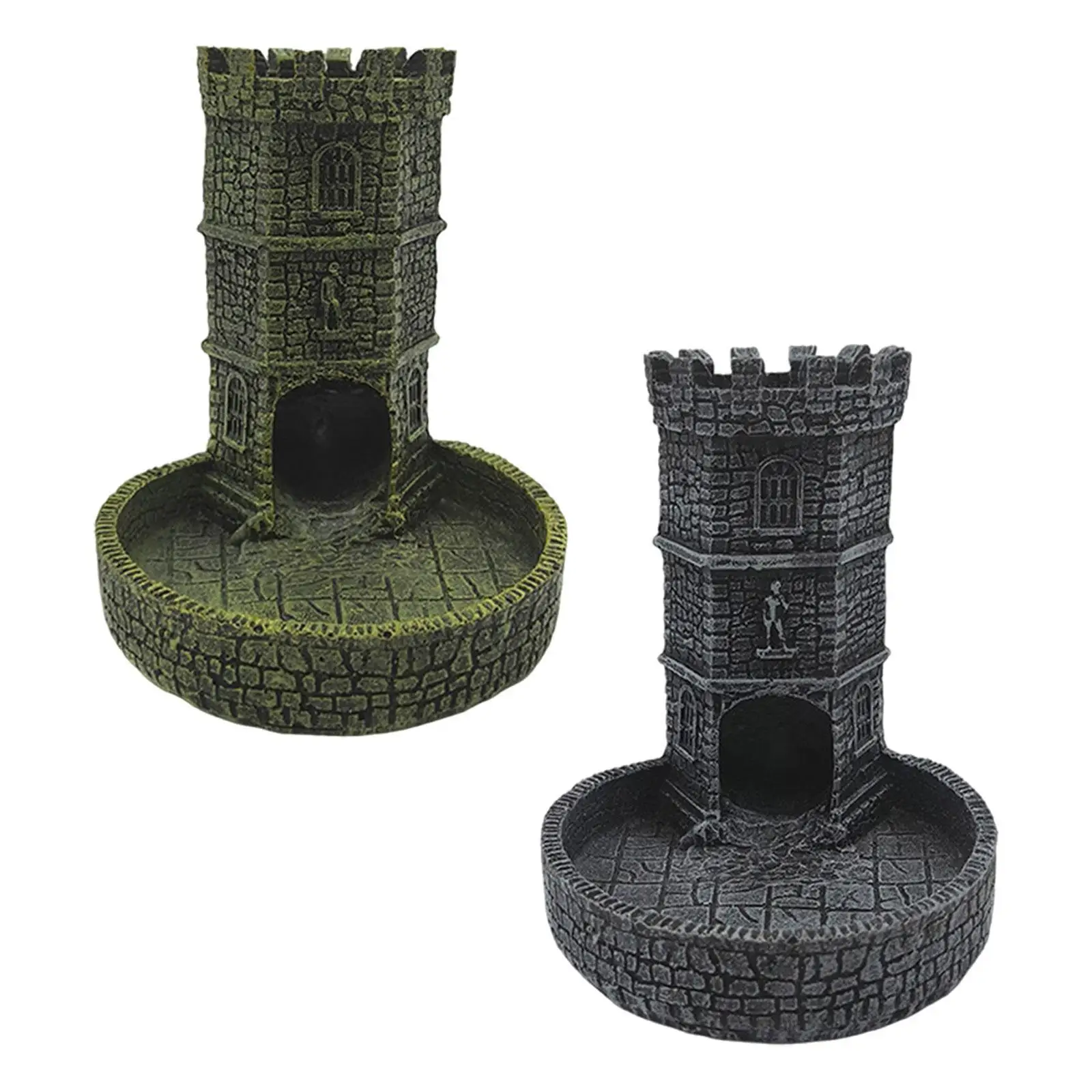 Torre de dados de castelo com bandeja, escultura em parede, bandeja de rolamento, decoração de mesa, resina, aleatória, jogo de roleplaying para presente