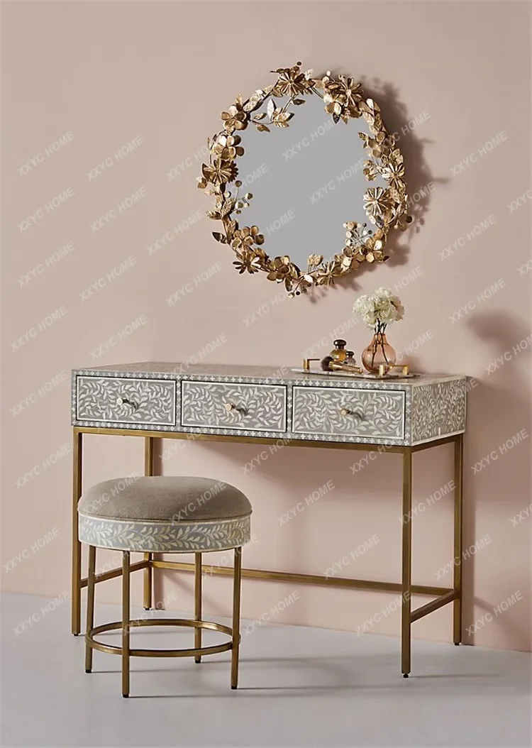 YYZL   light luxury bedroom modern simple dressing table stainless steel painted metal desk neoclassical