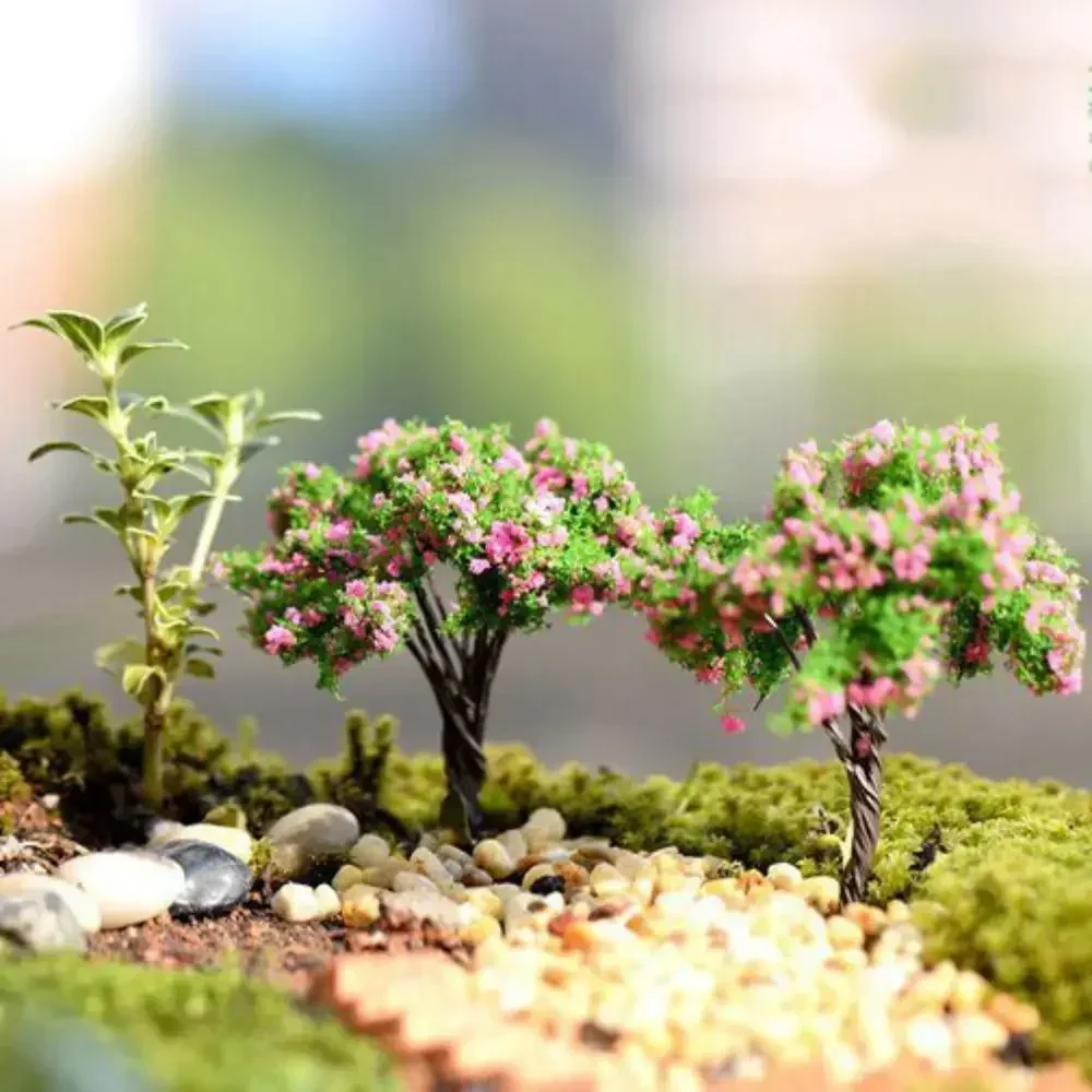 2024 NEW Sakura Miniatures Kawaii Micro Figurines Mini Simulation Trees Landscape for Garden Kawaii Cherry Desk Home Decoration