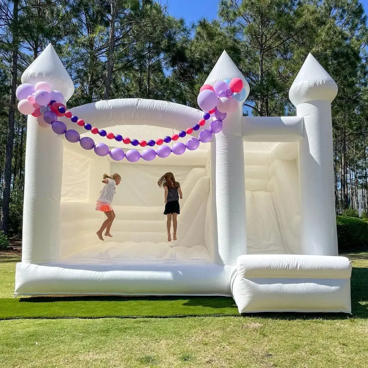 

Детский белый надувной прыгающий замок с воздуходувкой, подходит для вечеринки, игр на открытом воздухе, белый замок, свадебное украшение