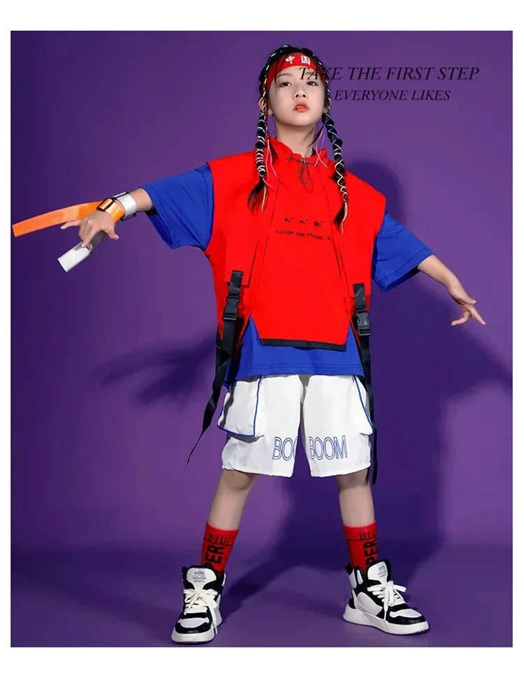 Kinder Hip-Hop-Weste-Set, trendiges Street-Dance-Outfit für Jungen und Mädchen, Jazz-Tanz-Trainings- und Auftrittskleidung – Detail 12