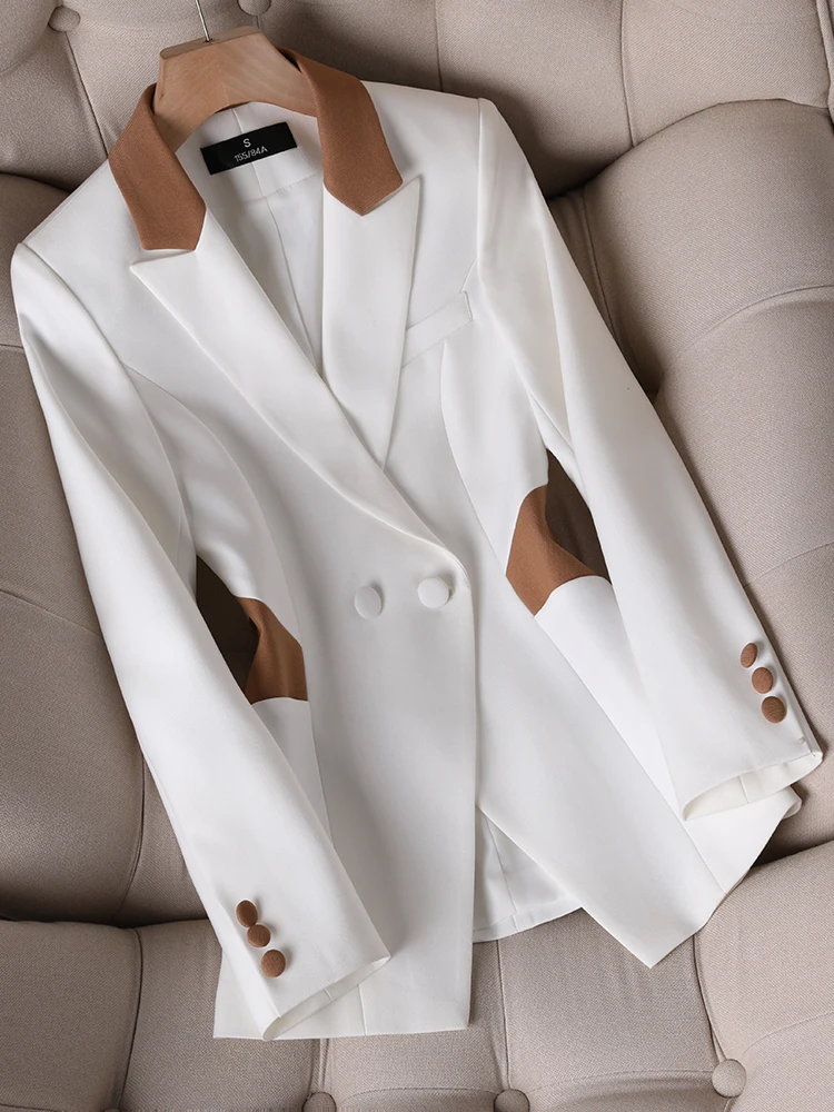 Blazer Slim à manches longues pour femmes, nouveau manteau de printemps-automne vert blanc pour femmes, veste de travail formelle pour le bureau