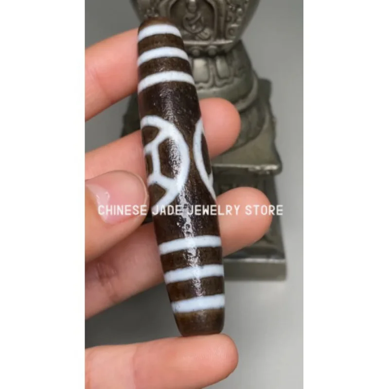 Ancient Tibetan DZI Beads Old Agate Money Wealth Totem Amulet Pendant GZI 71mm