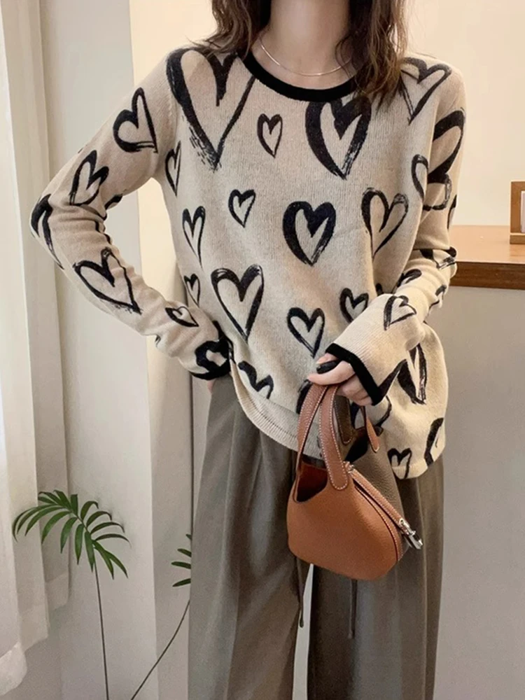 Maglione lavorato a maglia lungo allentato casual da donna sopra la testa Sle Comodo design V-Ne Coreano Faion Camere Top in lana