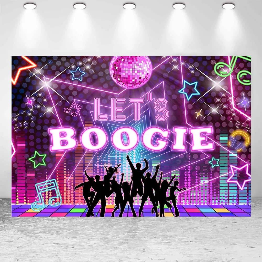 Mocsicka Let’s Boogie Backdrop 70’s 80’s Theme Retro Disco Dance Party Decor Adult Birthday Background Banner Photo Studio Props