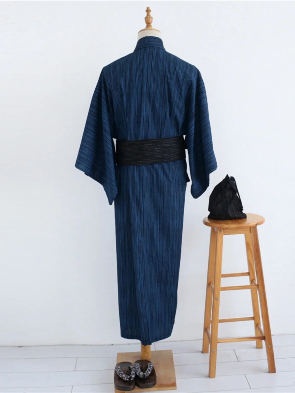 Japanese Men's Kimono Bamboo Cotton Yukata Premium Printing Set Corner Belt * Clogs 3-piece Boutique Fireworks Festival