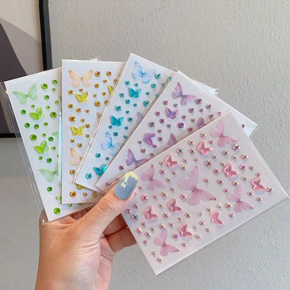 5 colori adesivi con diamanti per bambini autoadesivi fata farfalla viso occhi fai da te tatuaggi facciali per la decorazione del trucco del partito di scena