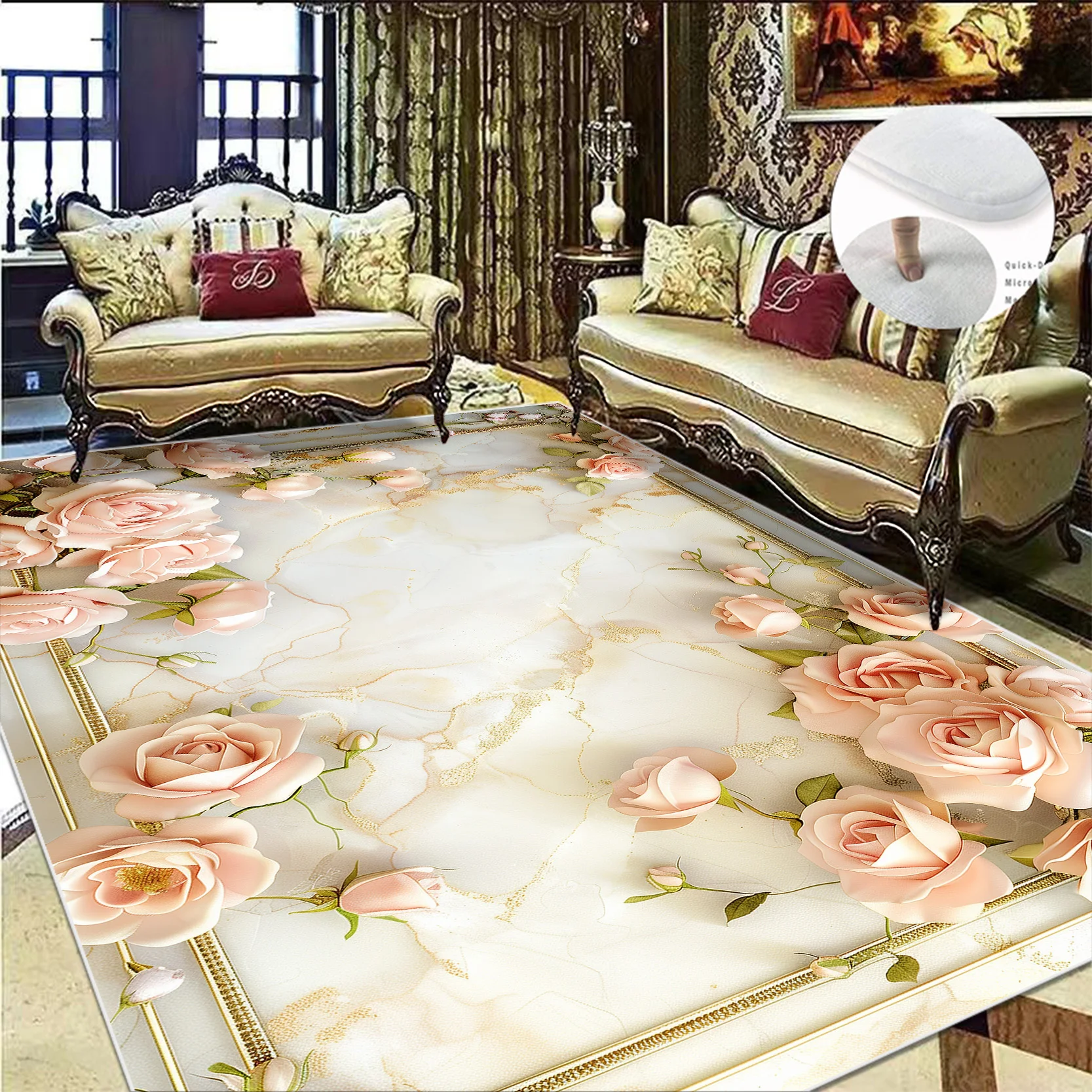 

Flower 3D Luxury Carpet Living Room Large Area Rug Europe and America Home Decor Bedroom Rug Customizable Non-slip Floor Mat