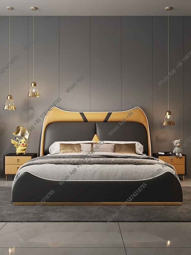 LU Light luxury modern minimalist leather bed cartoon cute bedroom 1.2 meters teen