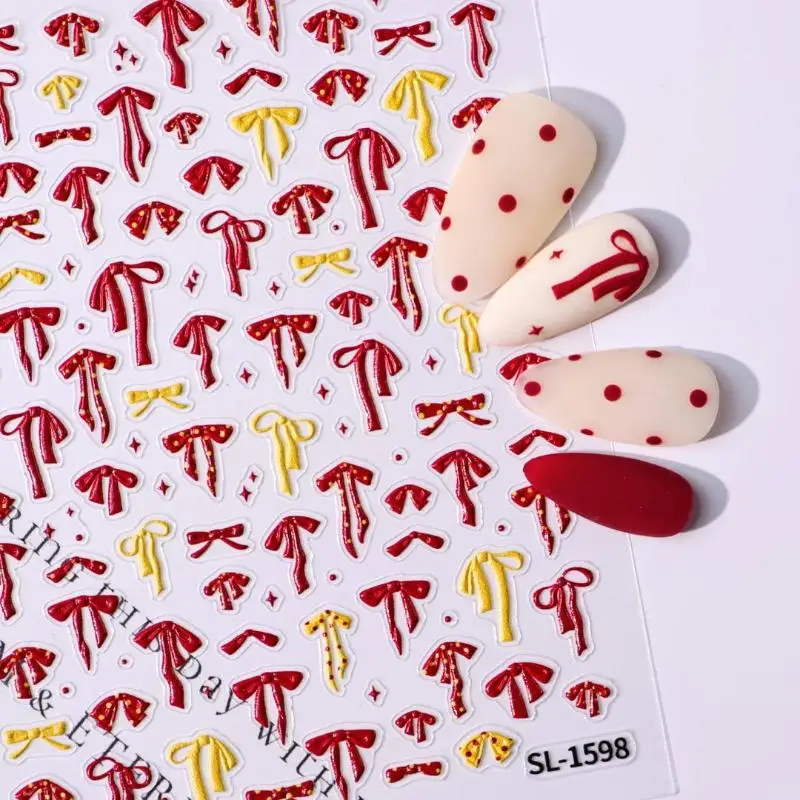 Selbstklebende 5D-Schleifen-Perlen-Herz-Nagelaufkleber, französische Polka-Dot-Schleifen-Nagelsticker, DIY-Maniküre, bunte Nagelkunst-Accessoires – Detail 12