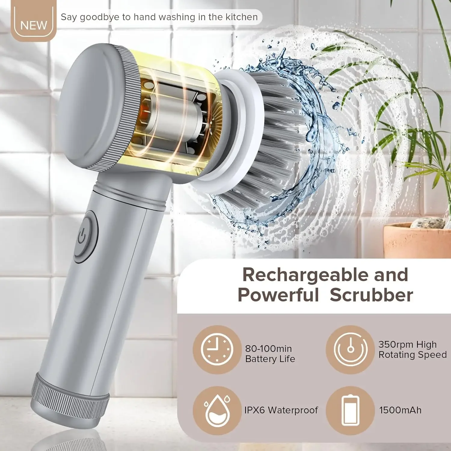 Electric Cleanning Brush 2024 Electric Scrubber for Bathroom with 6 Replaceable Heads,Handheld Spin Scrubber,Effortlessly