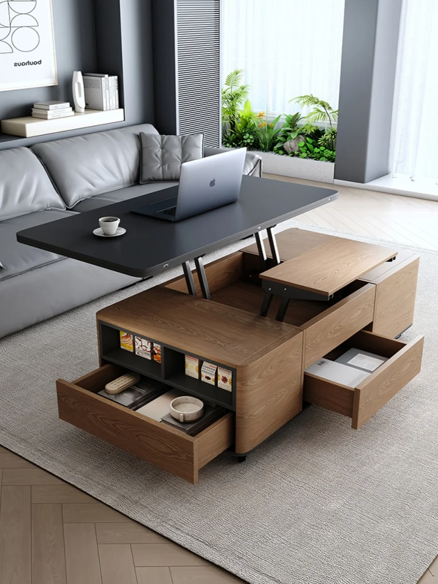 Nordic Multi-Functional Lifting Coffee Table and Dining Table Dual-Use Integrated Collapsible