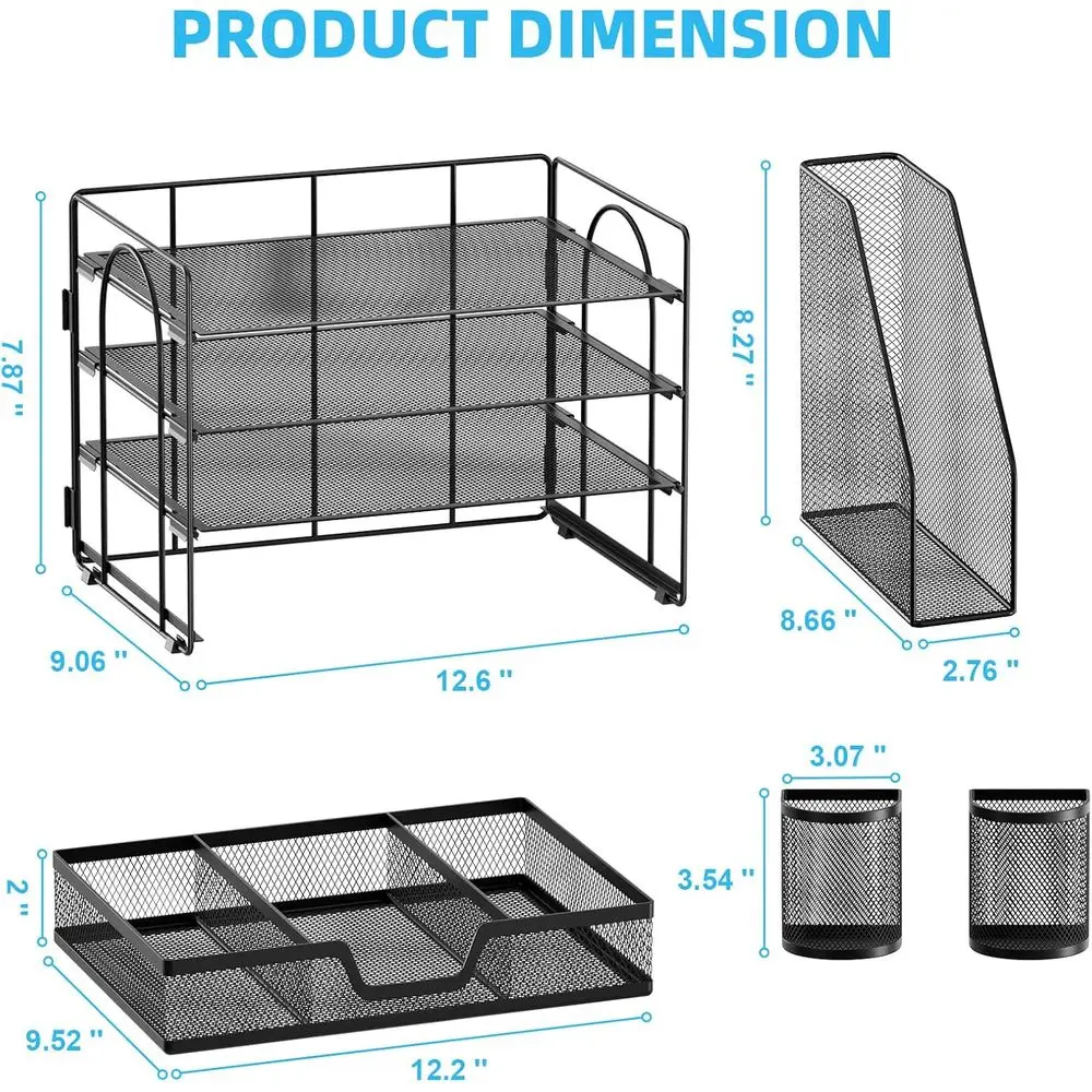 Desk Organizer and Accessories，4-Tier Paper Letter Tray Organizer with File Holder, Desk Accessories & Workspace Organizers with