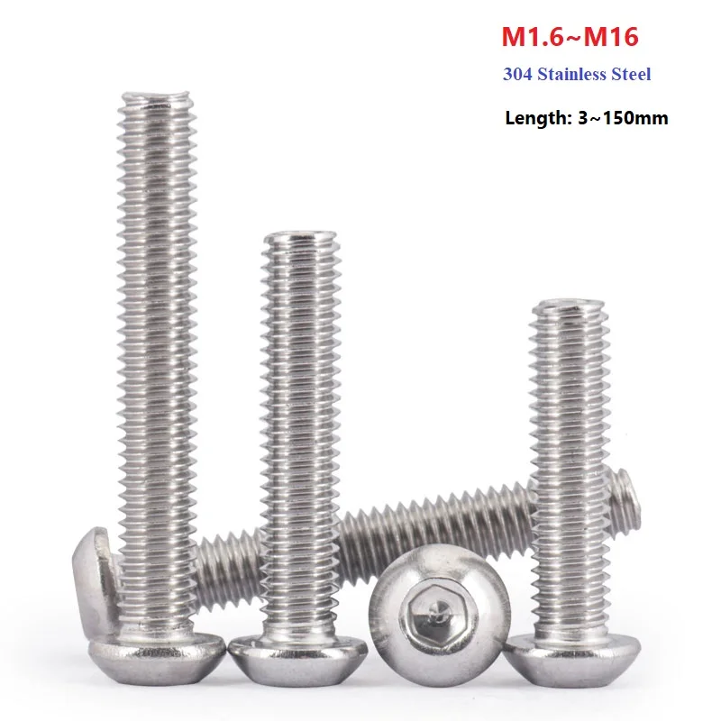 

Allen Key Head Screw M1.6 M3 M4 M5 M6 M8 M10 M12 M16 304 Stainless Steel Button Hex Socket Pan Head Round Machine Furniture Bolt