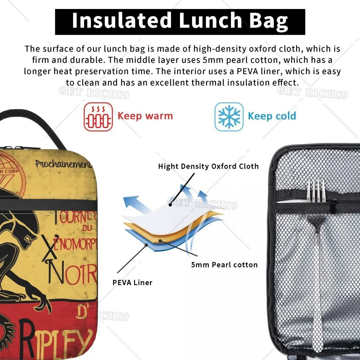 Alien Insulated Multifunction Lunch Bag for Women Men Nostalgic Style Storage Food Box Cooler Thermal Bento Box for Outdoor