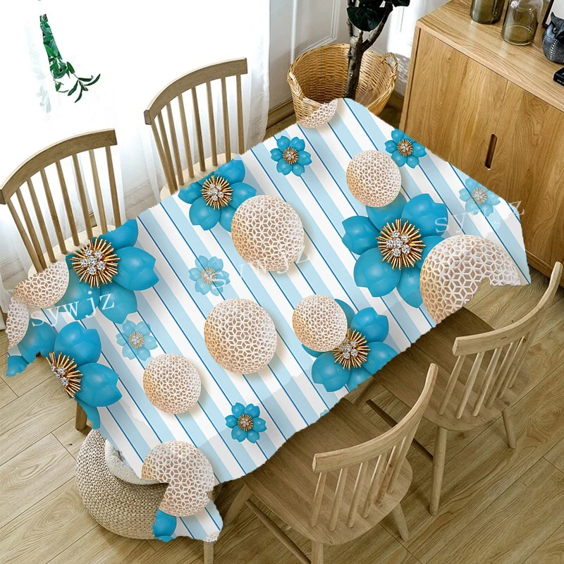 3D Diamond Flower Tablecloth Butterfly and Morning Glory Washable Thicken Cotton Cloth Rectangular and Round Table Cloth