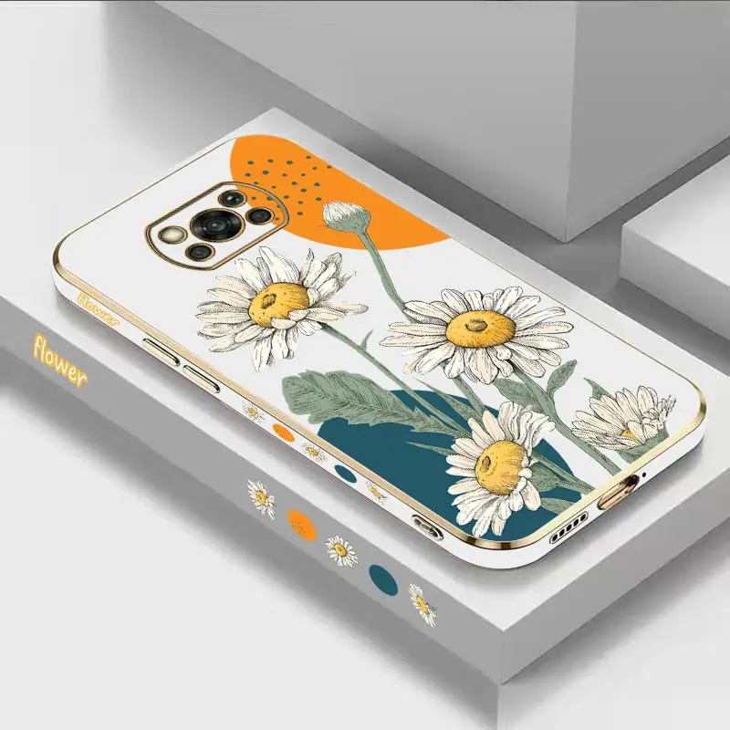 Sunflower Luxury Plating Phone Case For Xiaomi POCO X3 X5 X2 X4Pro X5Pro X3Pro X3GT X4NFC X4GT X3NFC F5 F4GT M4 M3Pro Cover