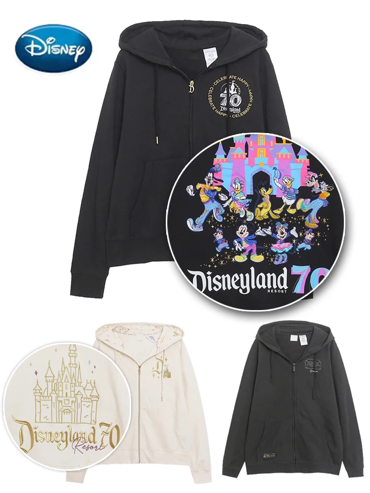 ديزني 70th الذكرى القلعة ميكي Dsineyland إلكتروني طباعة التطريز البلوز المرأة البريدي سترة البلوز القمم الصوف للجنسين