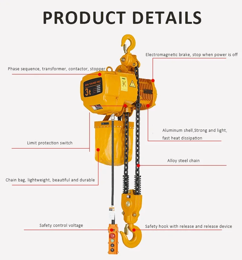 JIN YANG HU 3ton 5ton 220V 10 Ton 380V Electric Chain Hoist Lifting Chain Hoist In Electric With Motorized Trolley