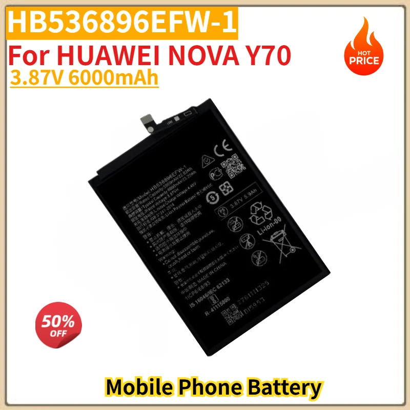 

HB536896EFW-1 High Quality Phone Battery 3.87V 6000mAh For HUAWEI NOVA Y70 Brand New Replacement Battery