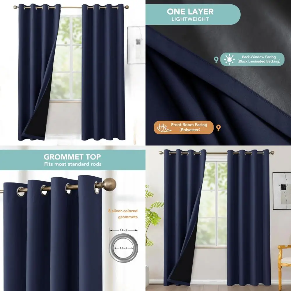 

84 темно-синих светонепроницаемых штор с 4 панелями для спален, гостиных и детских комнат
