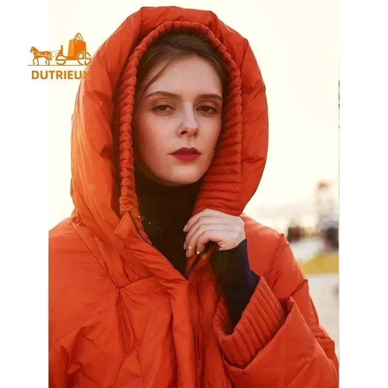 Winter Women Cotton-padded Jacket,Orange Mid-length Loose High-end Luxury Down for Women,90%White Duck Travel