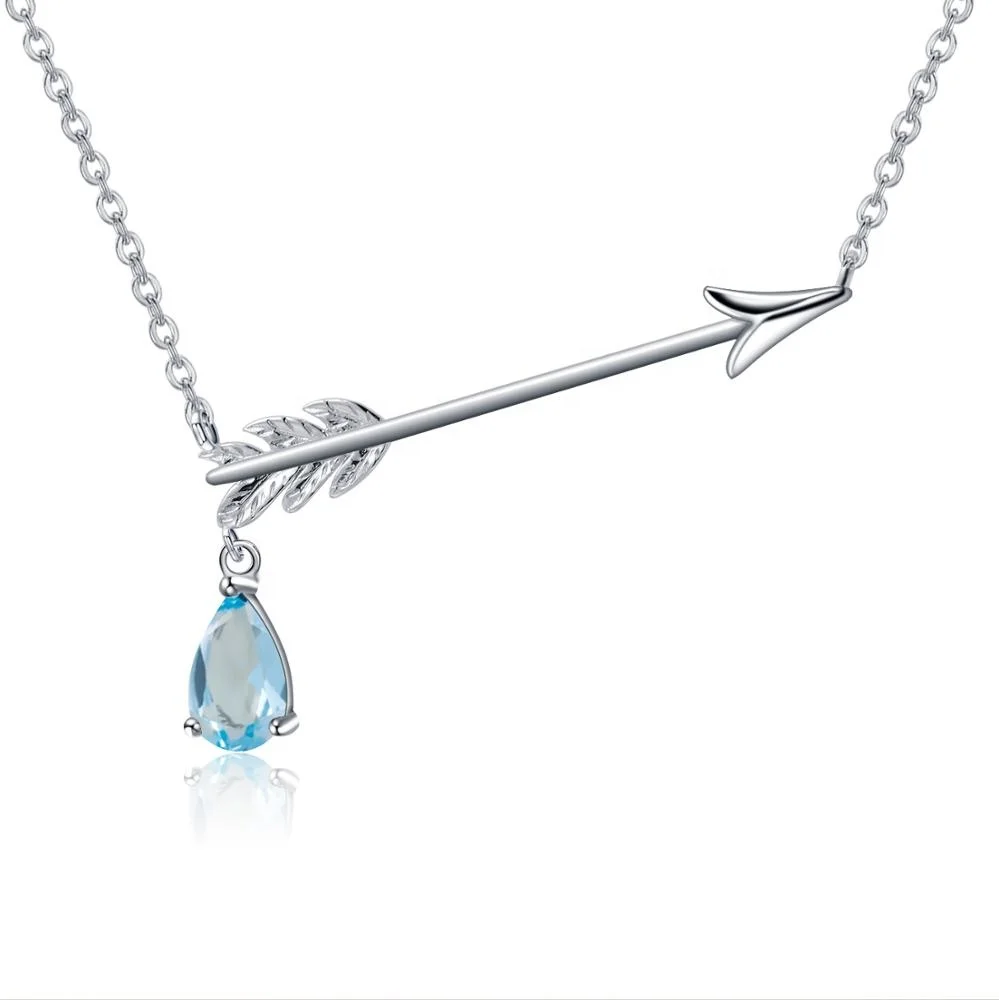 

Heart Love Arrow Pendant Natural Sky Blue Topaz 925 Sterling Silver Jewelry Statement Necklace Women For Valentine