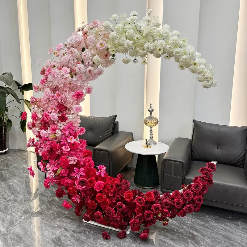 Hot Sale 2*2m Moon Shape Artificial Silk Arch Flower Row Party for Wedding Stage Decoration Aisle Backdrop Decor