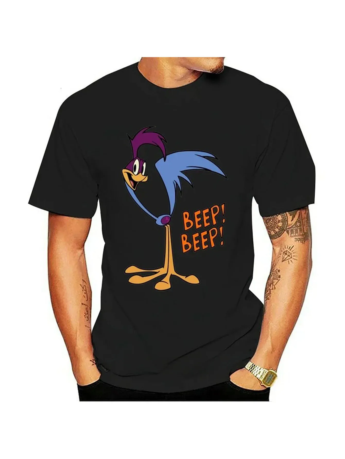 Звуковой сигнал Road Runner! Звуковой сигнал! Футболка с принтом, летняя уличная одежда, повседневная футболка с короткими рукавами и круглым вырезом в стиле Харадзюку, уникальная футболка нового стиля