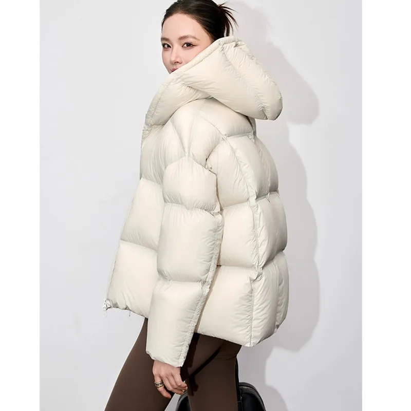 2025 hiver nouveau Simple nuage bouffée pain doudoune femmes ample court mode épaissir chaud à capuche vers le bas manteau dame décontracté hauts