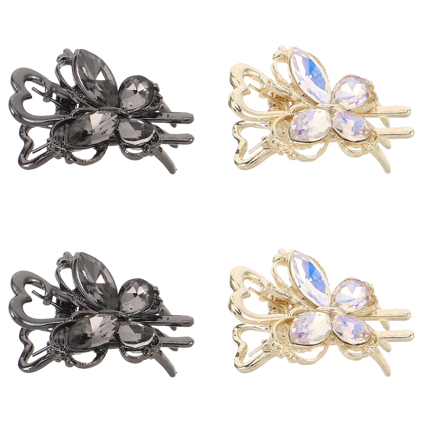 

4pcs Crystal Butterfly Hair Clips Sparkly Rhinestone Metal Claw Barrettes For Side Bangs Styling Vintage Elegant Hair