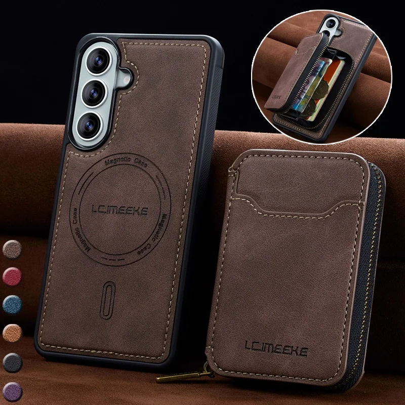 

Plain Leather For Magsafe Wallet Phone Case for Samsung Galaxy A57 A37 A17 A56 A36 A16 A55 A35 A15 A54 Zipper Cards Cover Hoesje