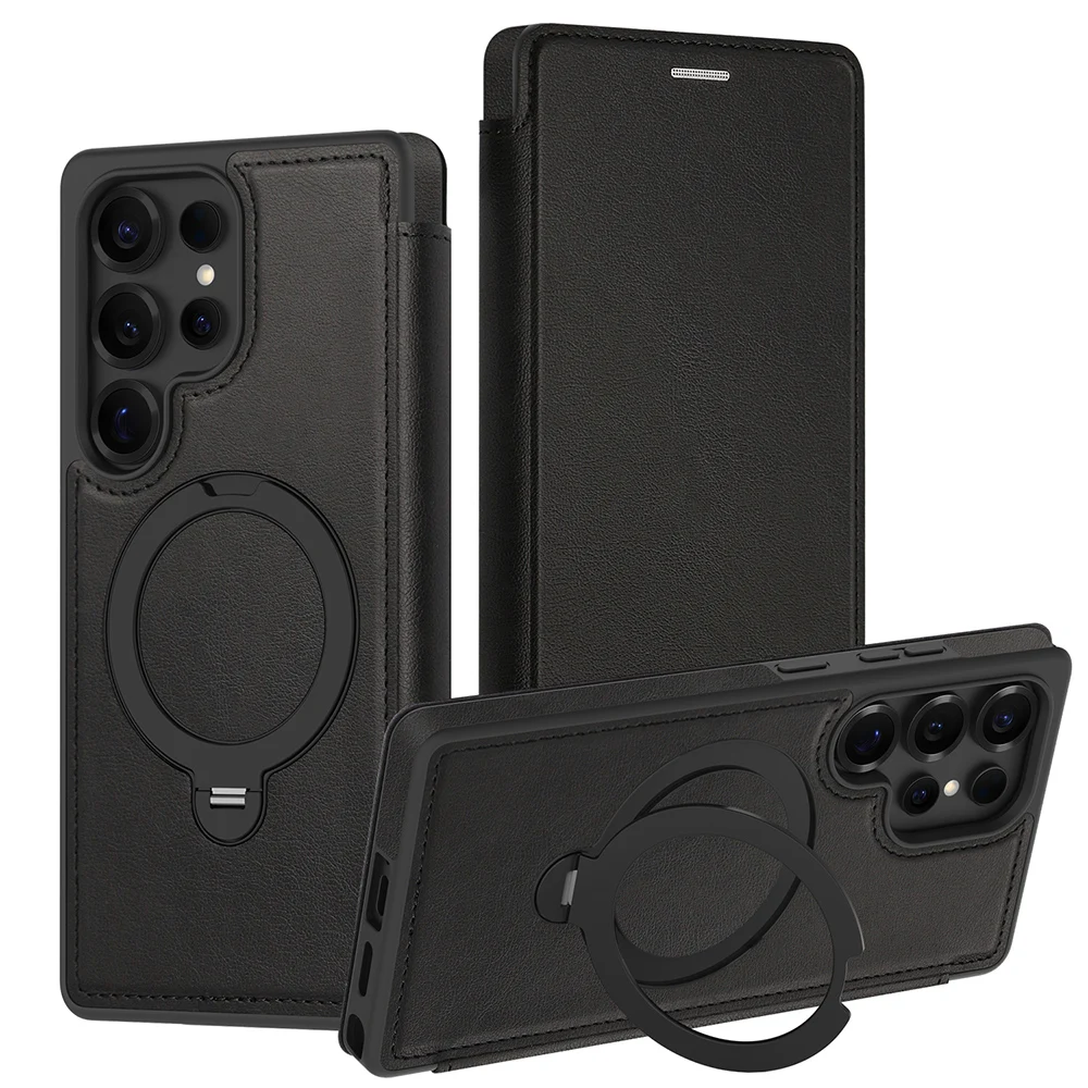 

Foldable Rotating Stand Phone Case Card Slot Flip Cover For Samsung Galaxy S25 Ultra 5G Phone Cases Shockproof Capa Skin Funda