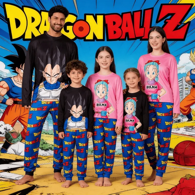 

Dragon Ball Z Vegeta & Bulma Pajama Sets Adult Kids Couples Long Sleeve T-Shirt & Wide-leg Pants Summer Quick-dry Comfy